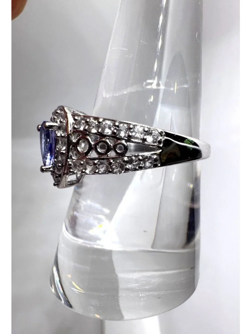 Tanzanite White Topaz Ring 925 Sterling Silver India Pear Halo Size 8 Art Deco